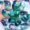 Polished Feather Snowflake Fluorite Palm Stone