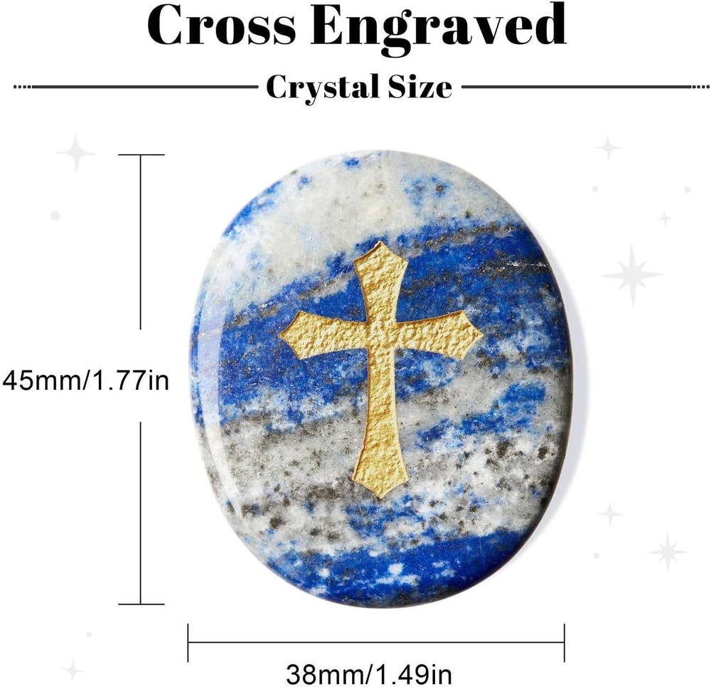 Engraved Lapis Lazuli Cross Worry Stone