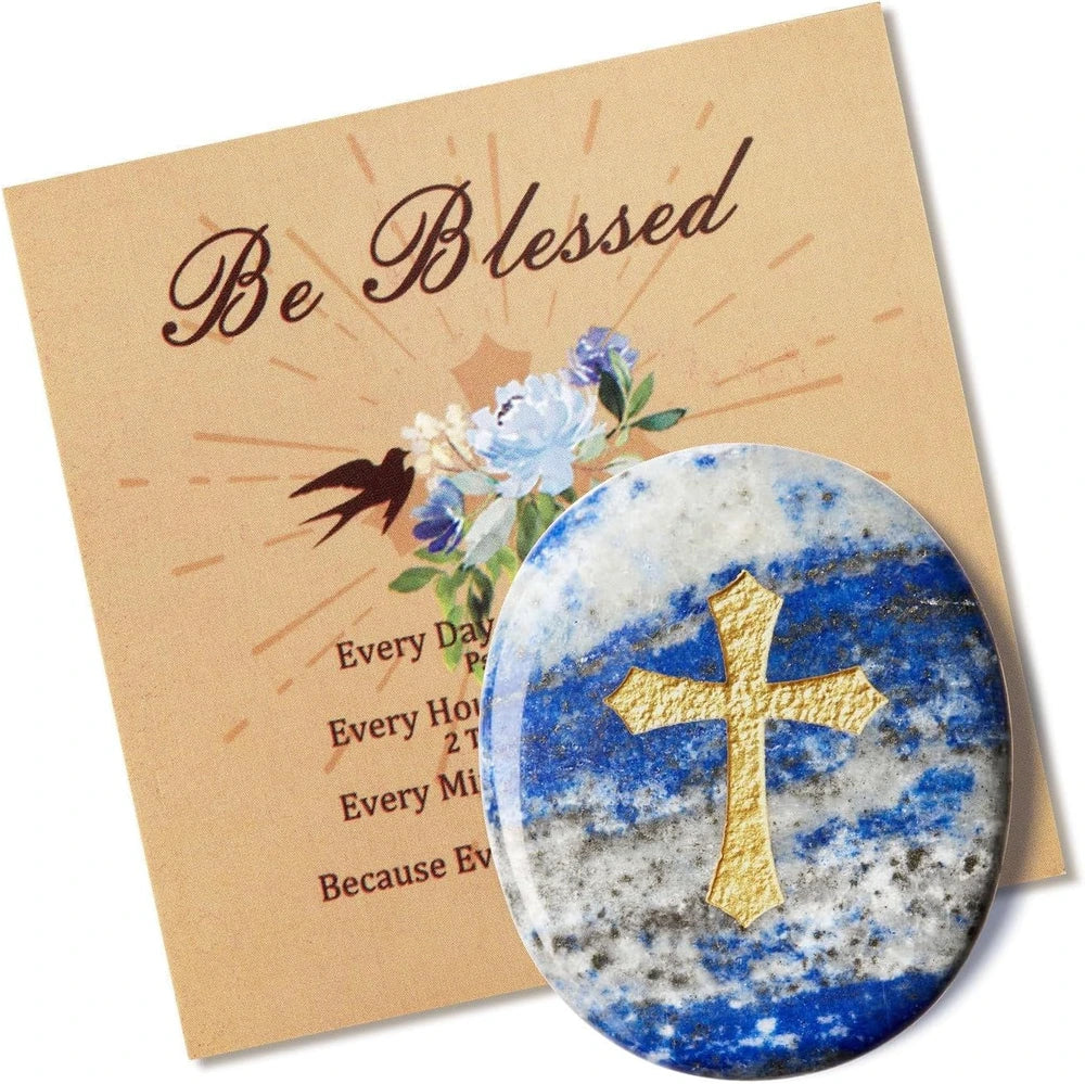 Engraved Lapis Lazuli Cross Worry Stone