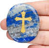 Engraved Lapis Lazuli Cross Worry Stone