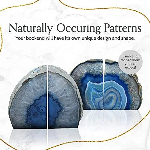 Natural Blue Agate Crystal Geode Bookends