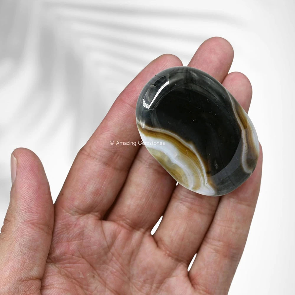 Large 45-50mm Black Onyx Crystal Palm Stone