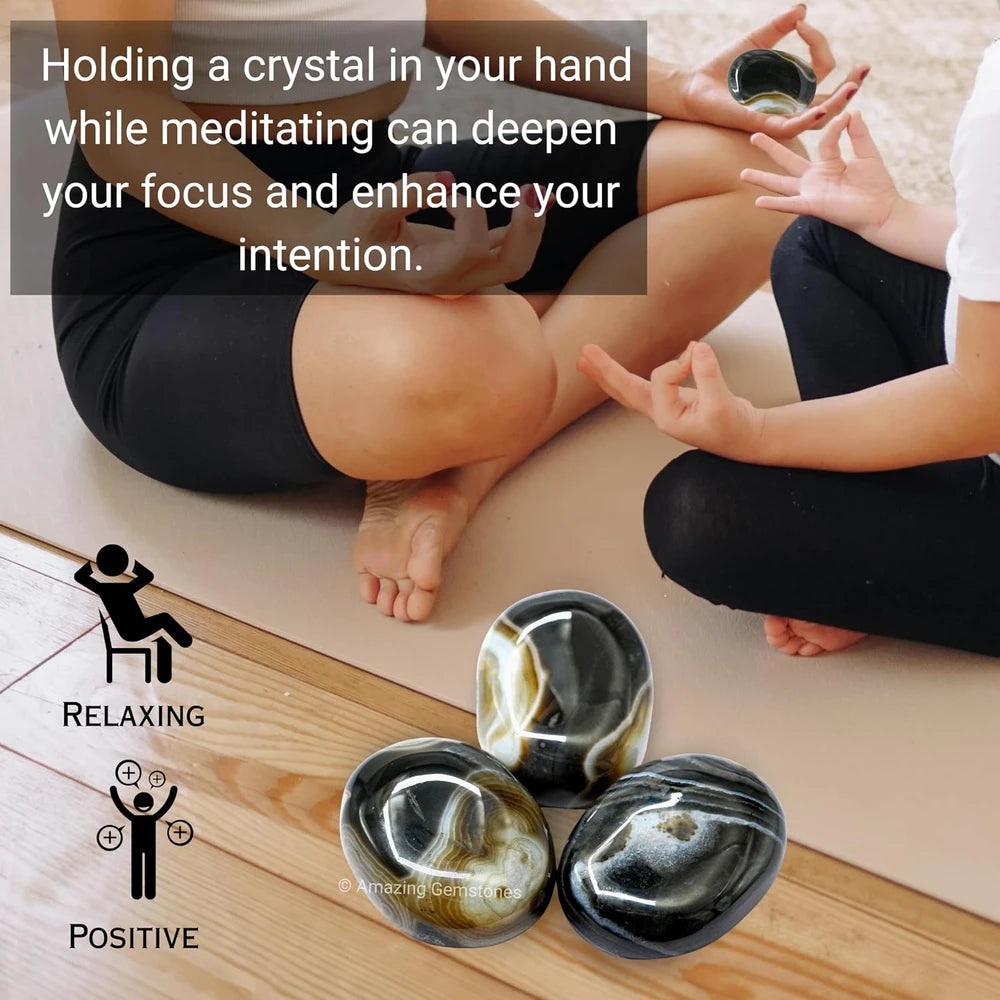 Large 45-50mm Black Onyx Crystal Palm Stone