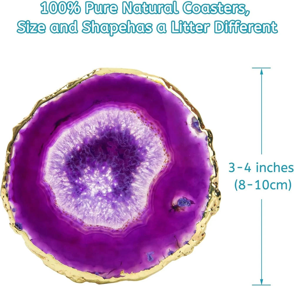 Purple Agate Crystal Coaster Set of 4, With Gift Box