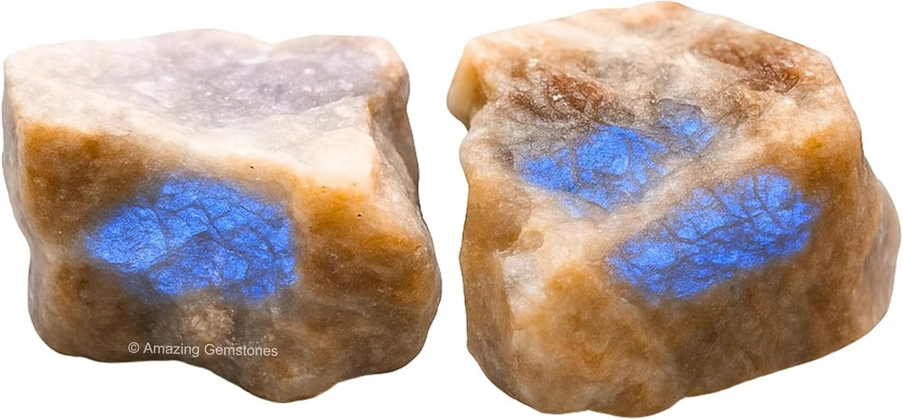 Raw Sun Moonstone Crystal Stones, 2 Piece