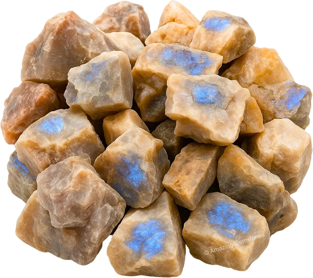 Raw Sun Moonstone Crystal Stones, 2 Piece