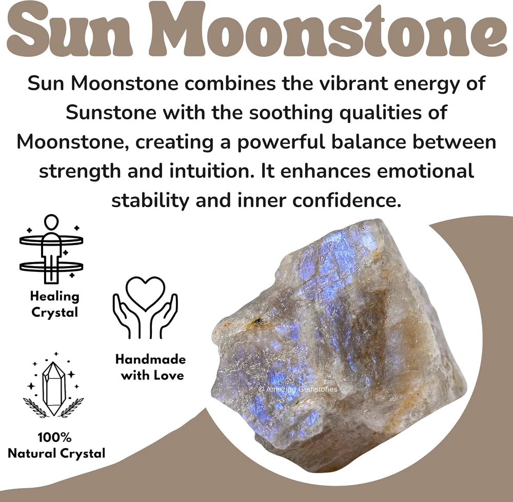 Raw Sun Moonstone Crystal Stones, 2 Piece