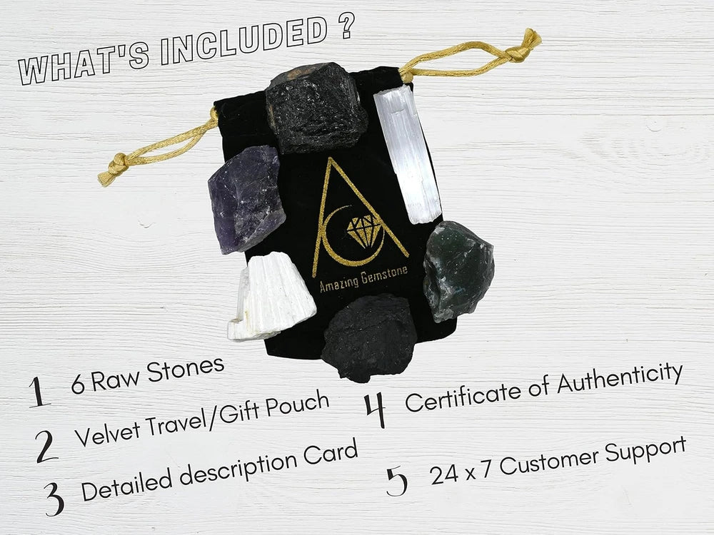 House Protection Crystal Set - Amethyst, Scolecite, Black Tourmaline, Selenite, and Moss Agate