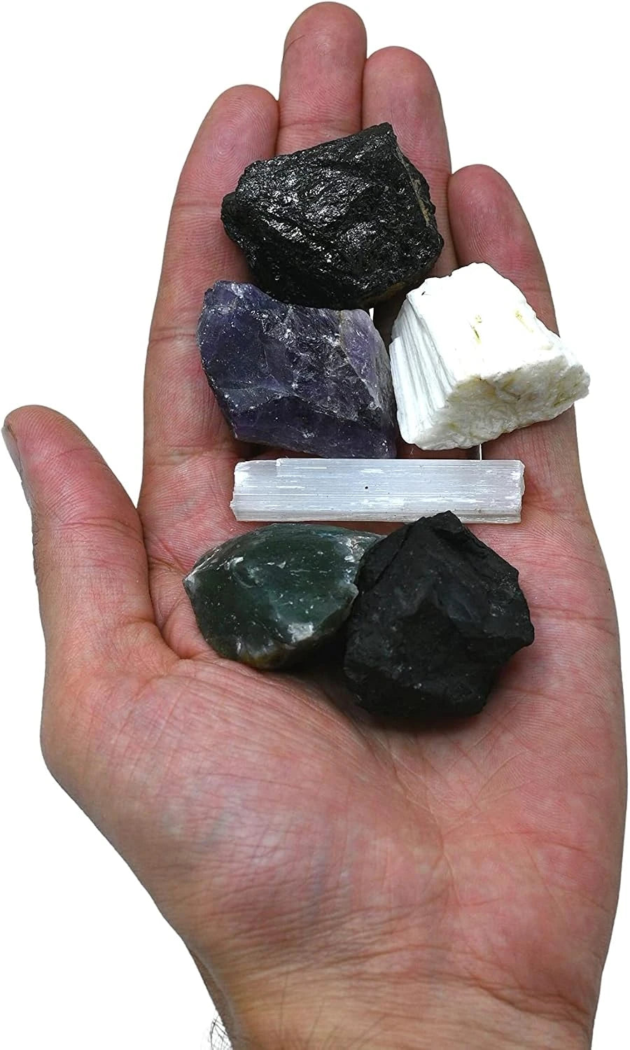 House Protection Crystal Set - Amethyst, Scolecite, Black Tourmaline, Selenite, and Moss Agate