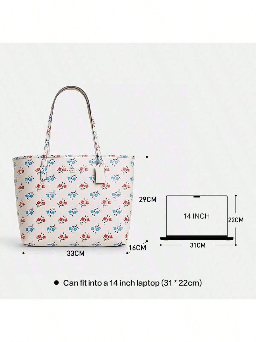 Coach City Tote Bag With Floral Print Large Shoulder Bag For Women,Elegant Handbag Purse